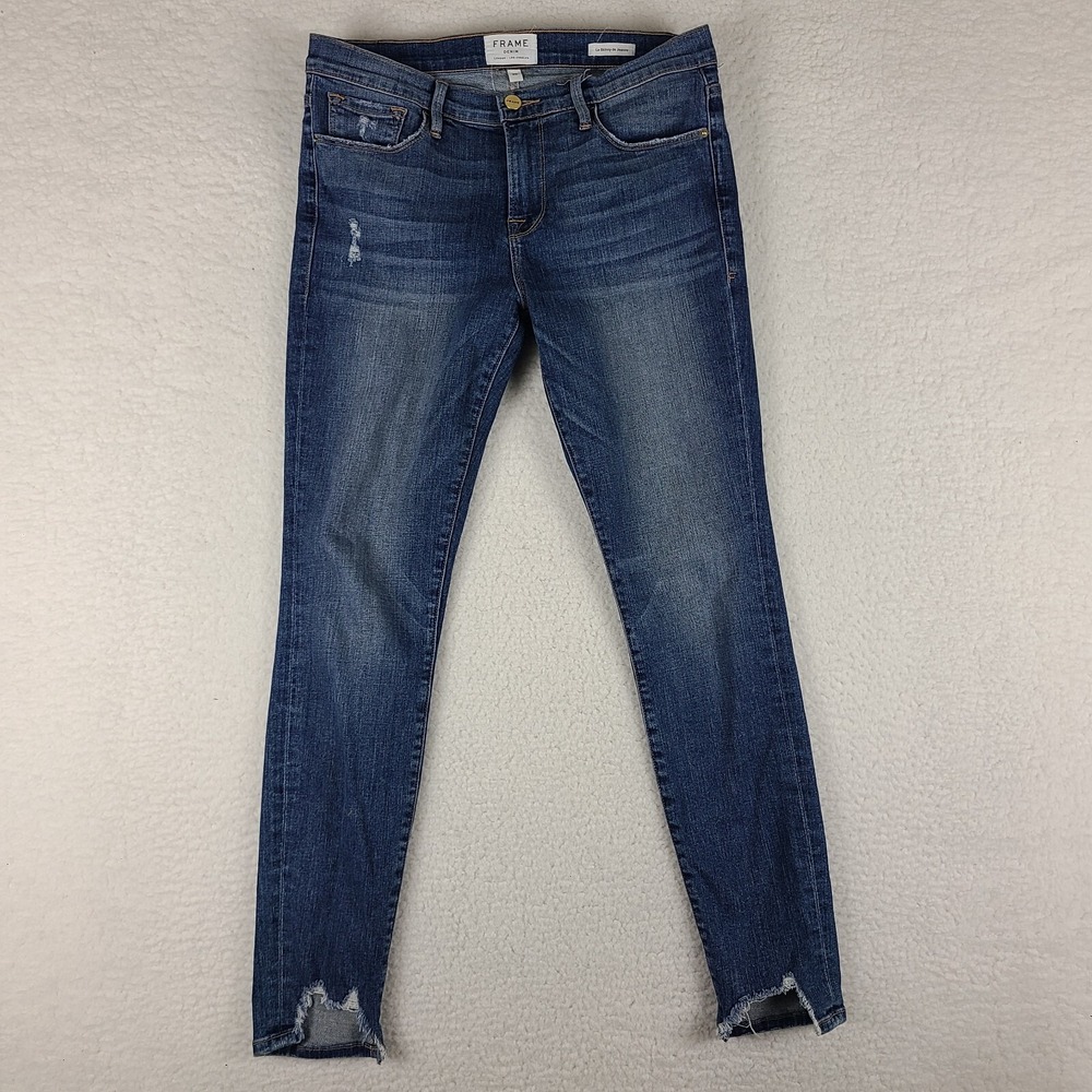 FRAME Jeans Womens 29 Le Skinny‎ De Jeanne Distress Loren Medium Wash Blue